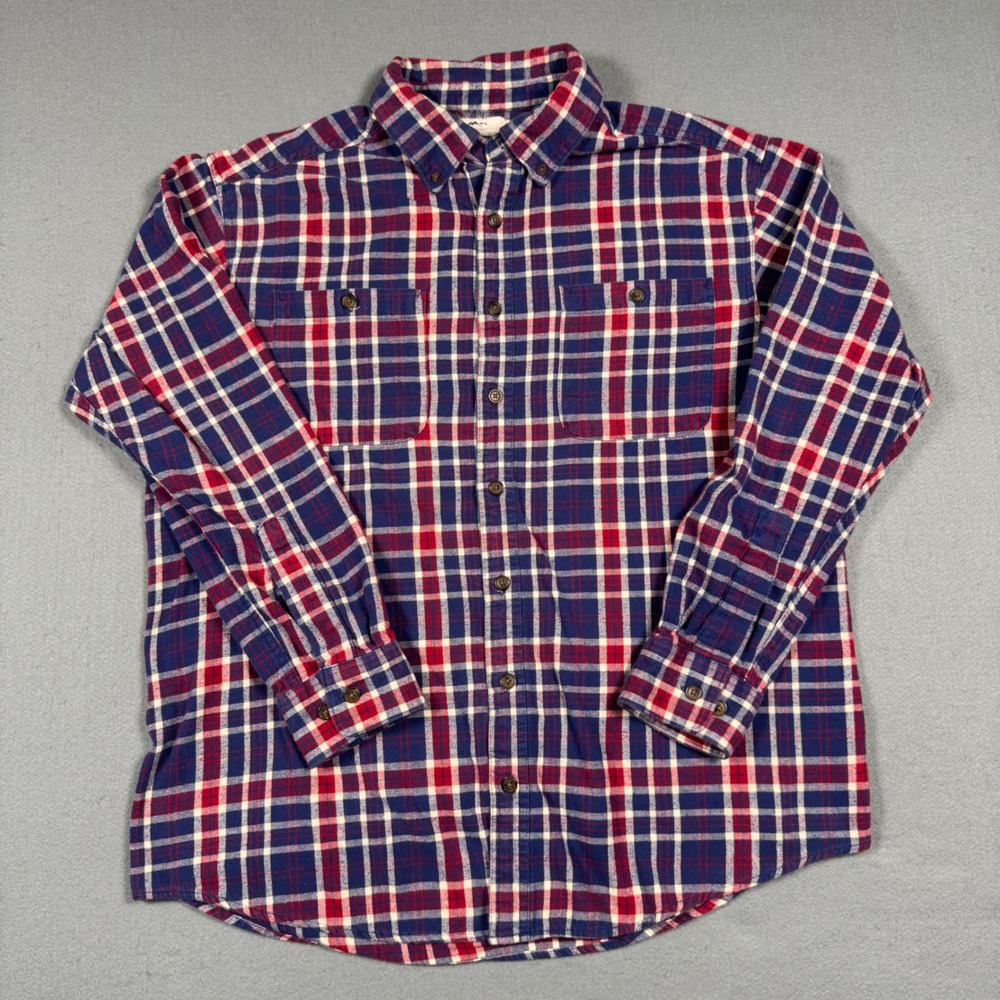 Blue Mountain Flannel Shirt Mens Large Red Blue Plaid Cotton Button Down Western